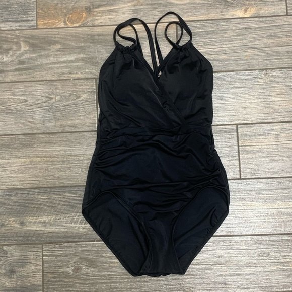 New Costal Blue Black One Piece Control Swimsuit Small Shaping Slimming Support - Picture 3 of 10